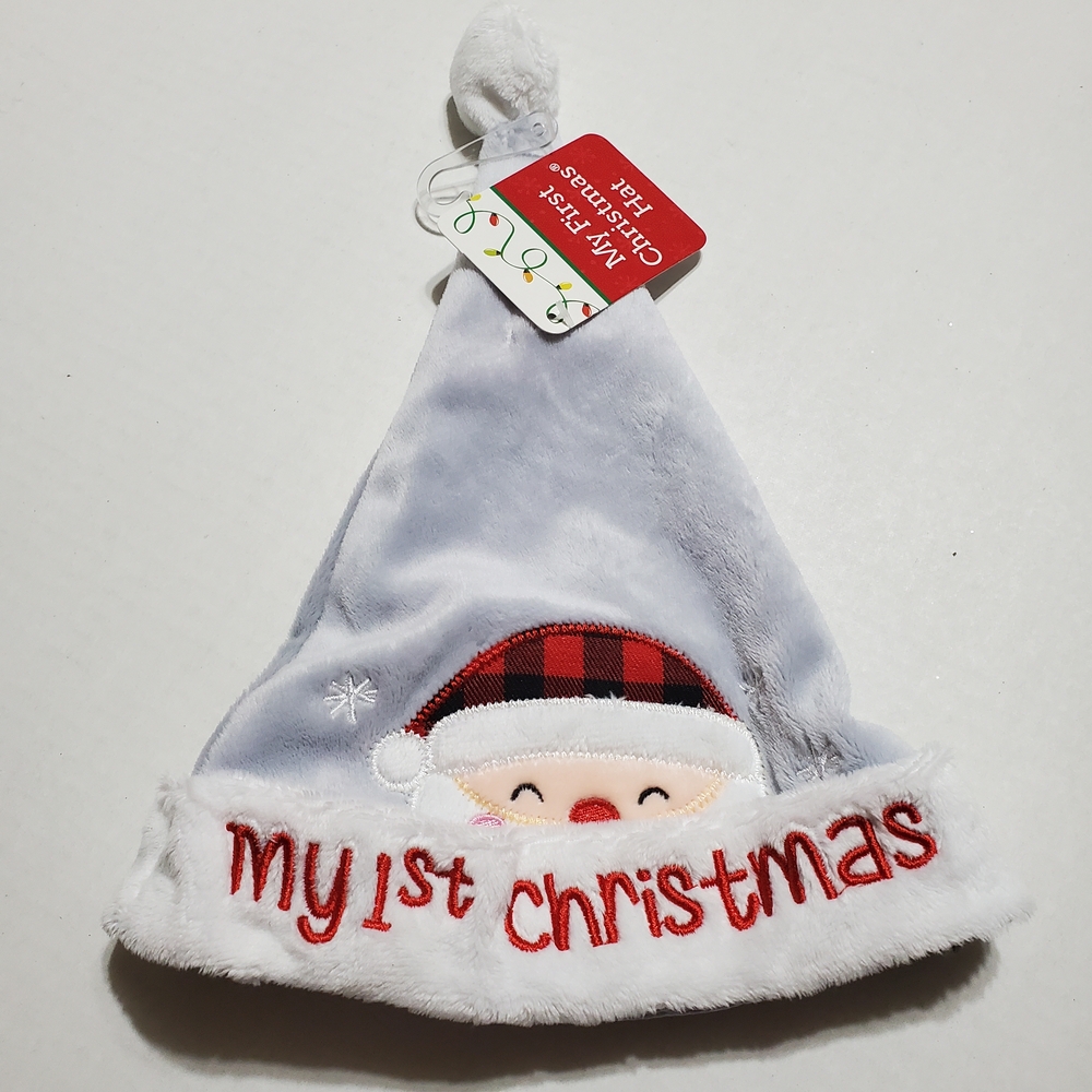 My 1st Christmas Embroidered Santa Hat Featuring a Festive Jolly Santa Design